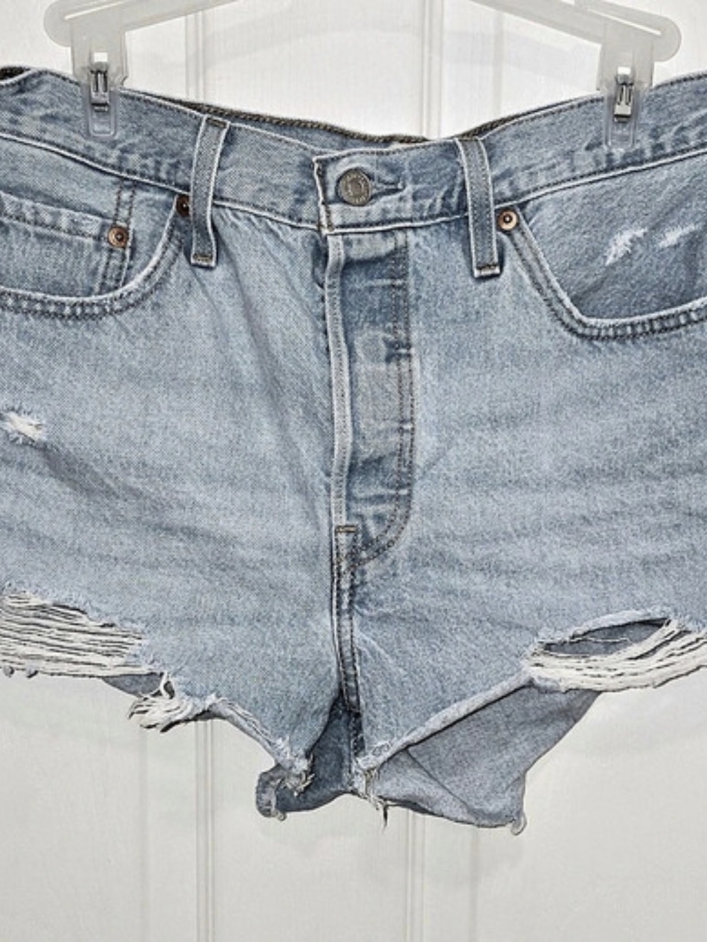 Levi's Premium 501 Blue Jean Cut-Off Shorts Distressed Womens 29 Button-Fly READ